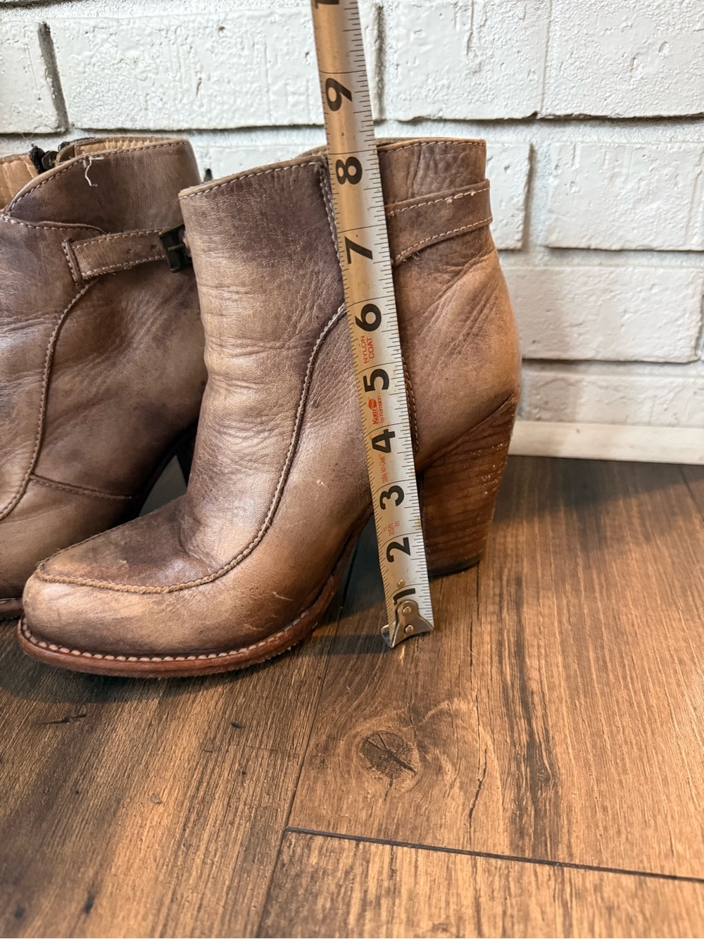 Bed Stu grey Leather Ankle Booties with Stacked Heel 8